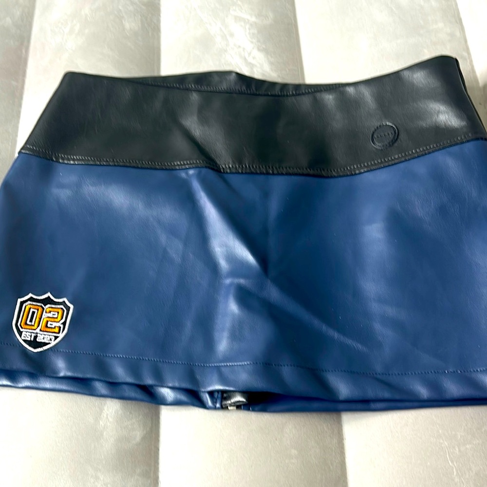 Blue and Black Leather Skirt